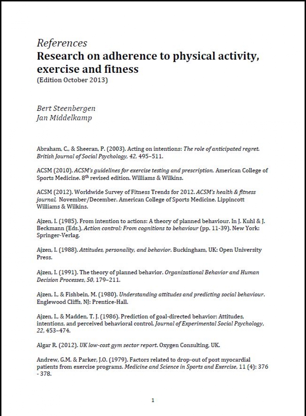 References of research on adherence to physical activity, exercise and fitness