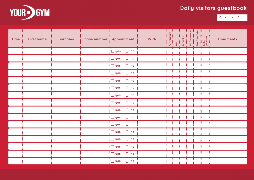 InDesign (print) form for visitors in your fitnesclub