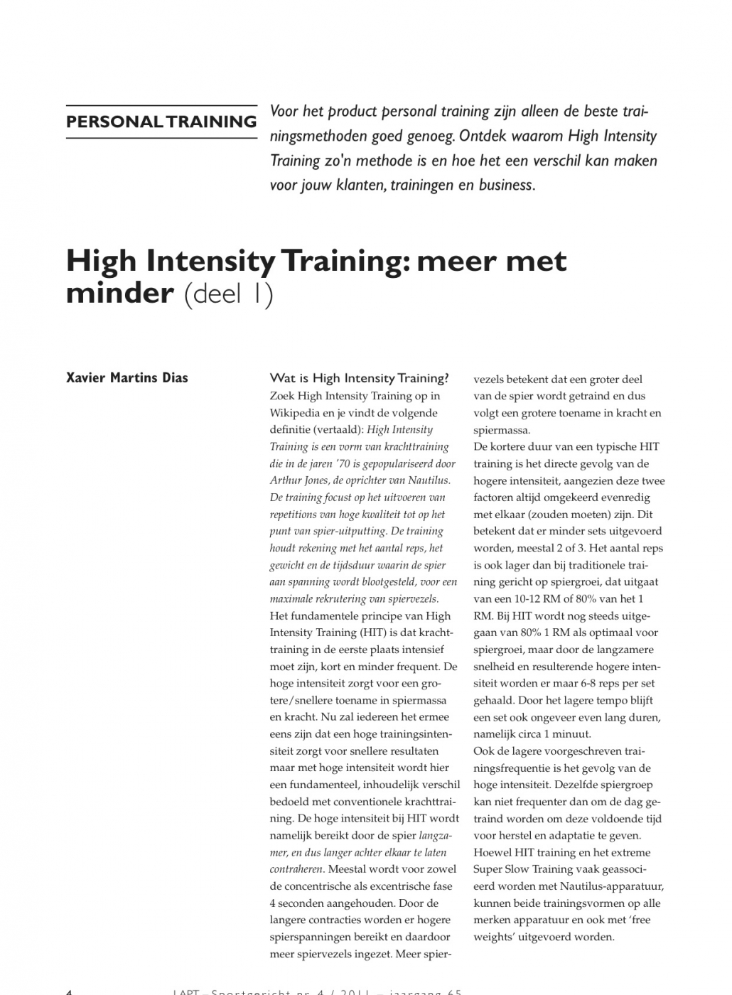 High intensity training: meer met minder (deel 1)