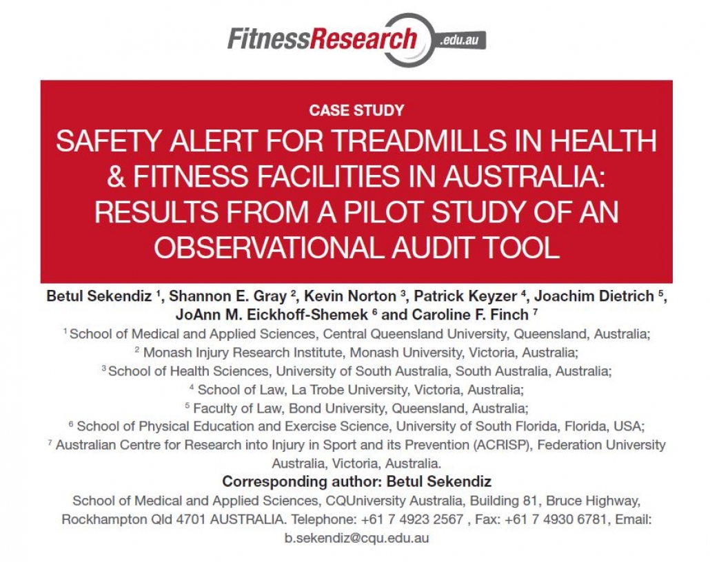Safety Alert for Treadmills in Health & Fitness Facilities in Australia