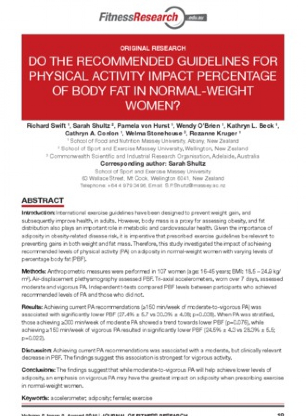 Do the recommended guidelines for physical activity impact percentage of body fat in normal  weight woman?