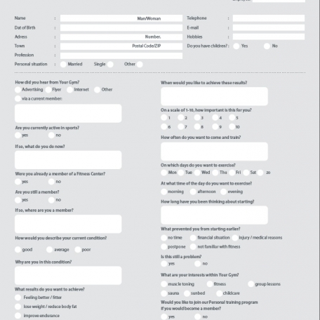 A detailed welcome form for new fitness club members - InDesign - 0