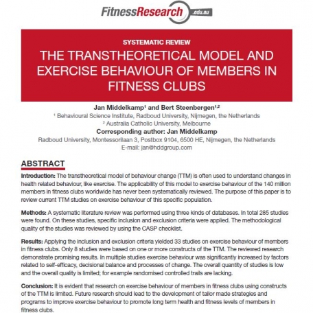 THE TRANSTHEORETICAL MODEL AND EXERCISE BEHAVIOUR OF MEMBERS IN FITNESS CLUBS: SYSTEMATIC REVIEW - 0