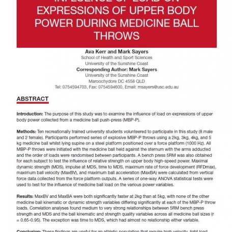 INFLUENCE OF LOAD ON EXPRESSIONS OF UPPER BODY POWER DURING MEDICINE BALL THROWS - 1