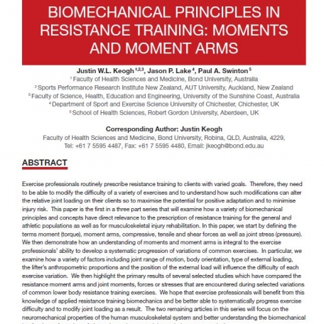 PRACTICAL APPLICATIONS OF BIOMECHANICAL PRINCIPLES IN RESISTANCE TRAINING: MOMENTS AND MOMENT ARMS - 1