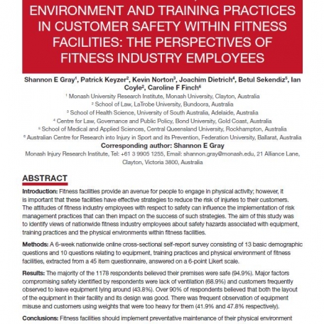 The Role of Equipment, the Physical Environment and Training Practices in Customer Safety Within Fitness Facilities - 1