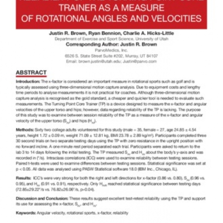 RELIABILITY OF THE TURNING POINT CORE TRAINER AS A MEASURE OF ROTATIONAL ANGLES AND VELOCITIES - 0