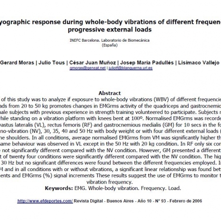 Electromyographic response during whole-body vibrations of different frequencies with progressive external loads - 1