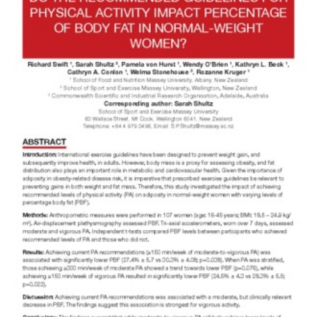 Do the recommended guidelines for physical activity impact percentage of body fat in normal  weight woman? - 0