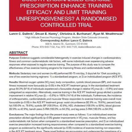 Personalised exercise prescription and training efficacy - 1