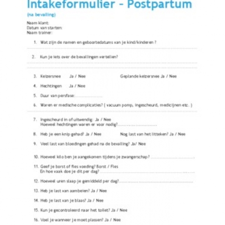 Intakeformulier - post partum - 1