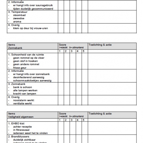 Checklist - controle fitnessclub facilitaire kwaliteit - 0